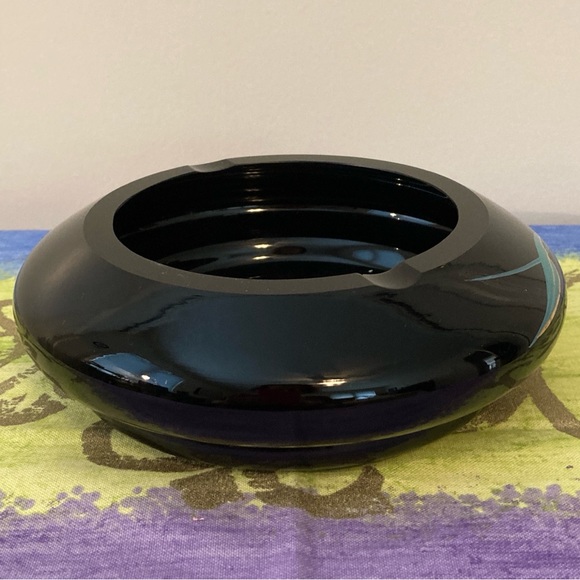 Vintage Black Ashtray with Dragonfly In Turquoise & Gold - Picture 3 of 6